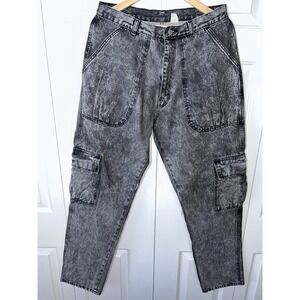 80's Vintage Sasson Black Gray Acid Wash Denim Jeans 32x32